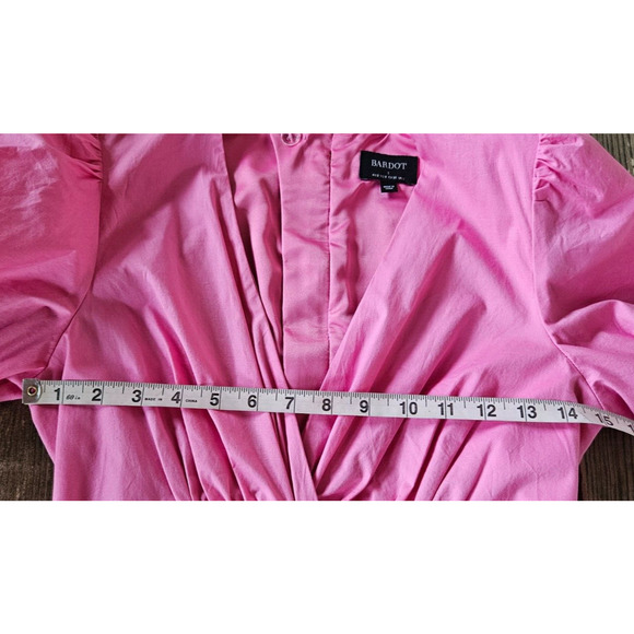 Bardot Women The Amie Mini Dress Small Candy Pink Ruched Short Puff Sleeve Party - Picture 11 of 14